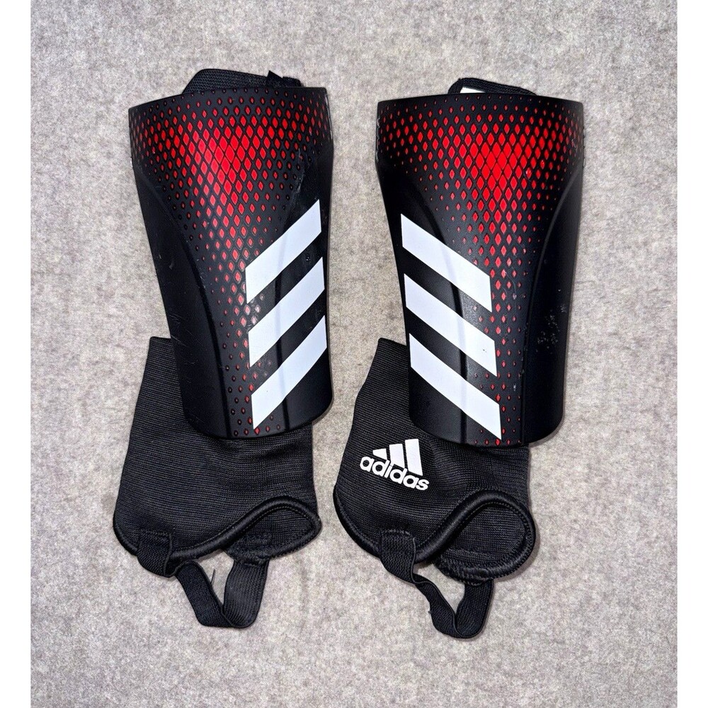 adidas PRED SG MTC Soccer Shin Guards Youth Medium Black Red Adjustable Pair